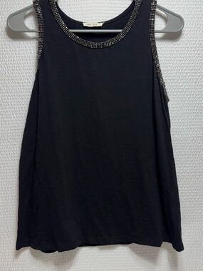 Sis sis Black Beaded Trim Tank Top large